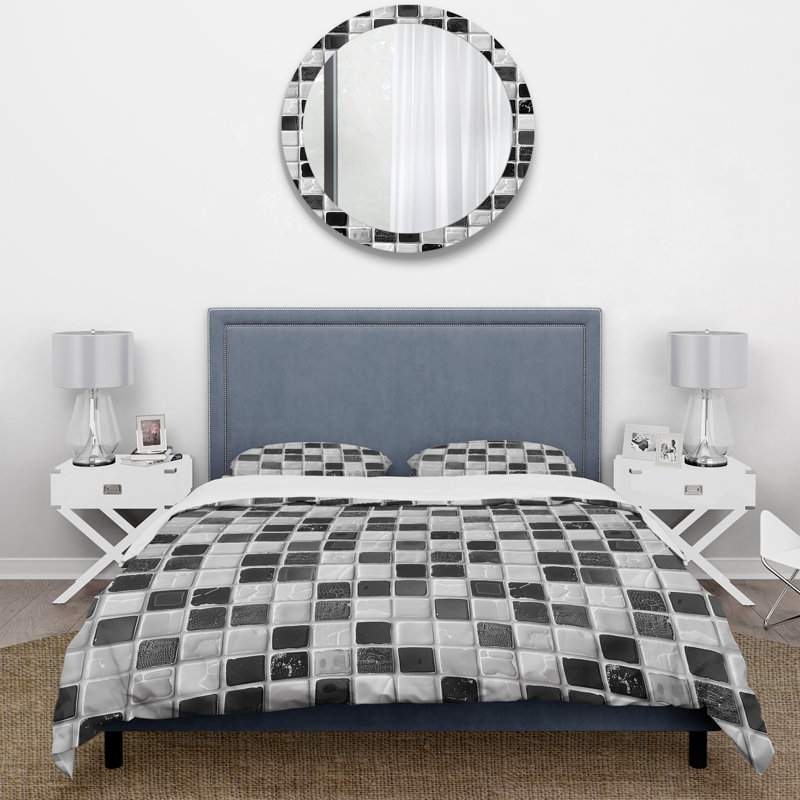 Ensemble de housse de couette noir et blanc Midcentury Mosaic Tiles II - Midcentury