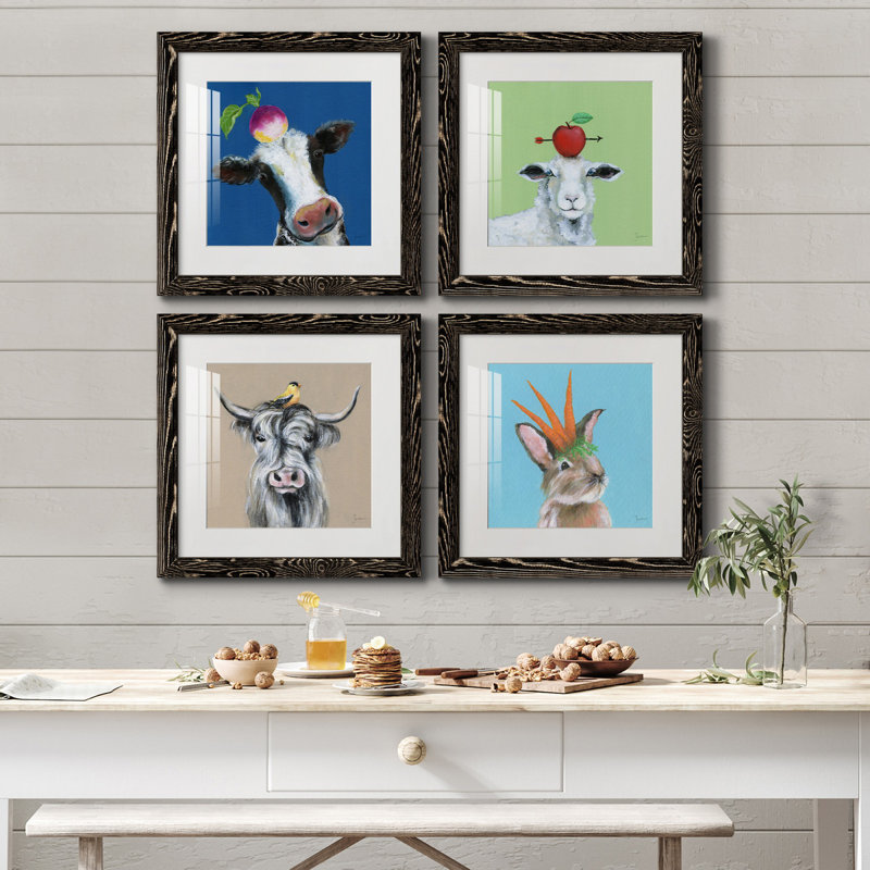 «Playful Nature», ensemble de 4 impressions sur toile encadrées, H 35,5 po x l 71 po x P 1,5 po, Cadre noir