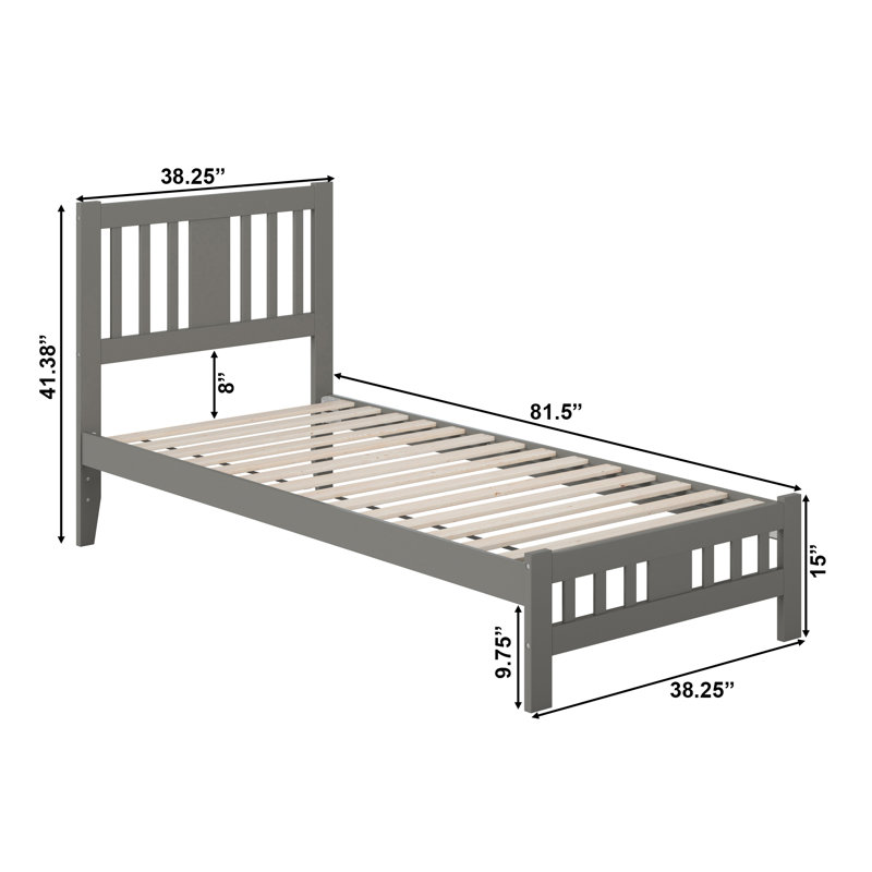 Lit en bois massif Jordon, gris, Simple TG