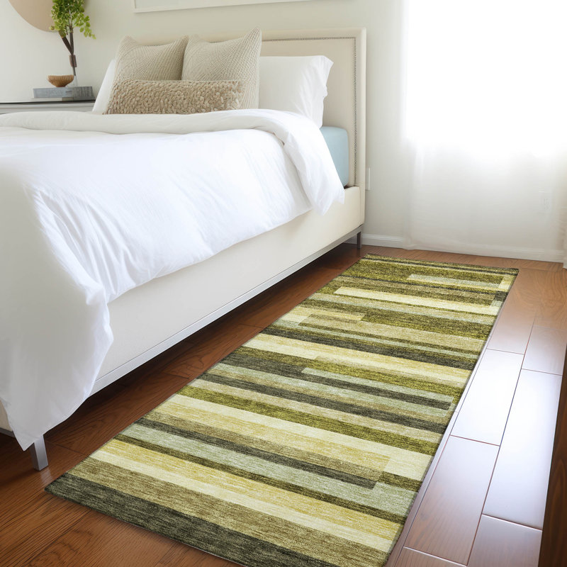 Premium Machine Washable Prisco Olive Rug, Runner 2'3" x 7'6"