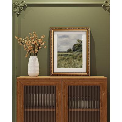 Vintage Gold Framed Meadow Landscape Wall Art, Rustic Country Canvas Print with Antique Frame, Victorian Farmhouse Wall Decor for Living Room, Bedroom & Hallway