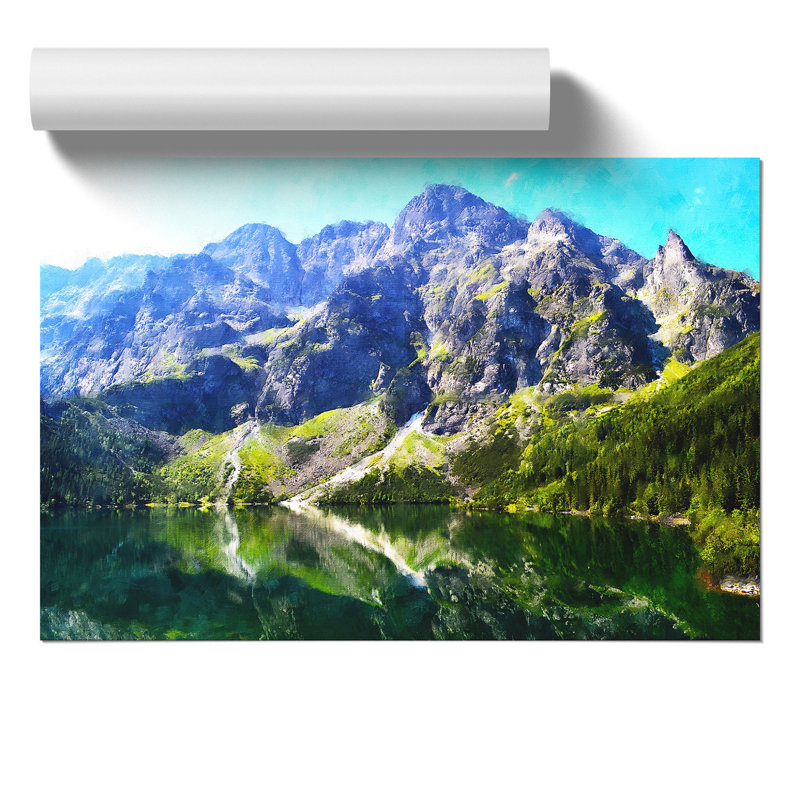 Mountain and Lake in Zakopane Poland Painting - Frameless Print, 42cm H x 59cm W x 0.1cm D