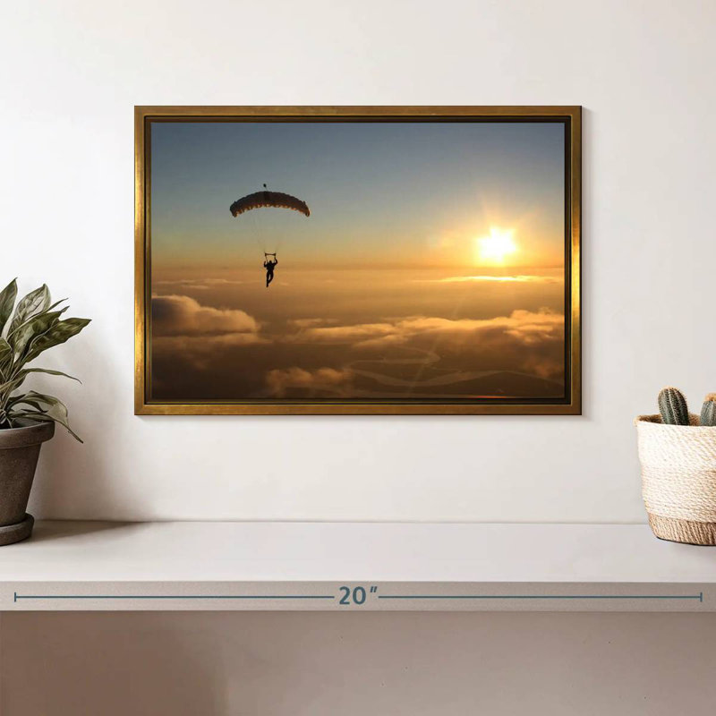Skydiving Sunset, 13" X 9", Floating Frame Gold