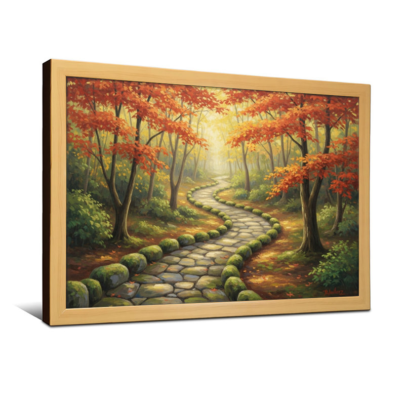 Plantes et fleurs, sentier d'automne, allée en pierre, arbres, feuilles, soleil, scène de forêt, H 24 po x l 36 po