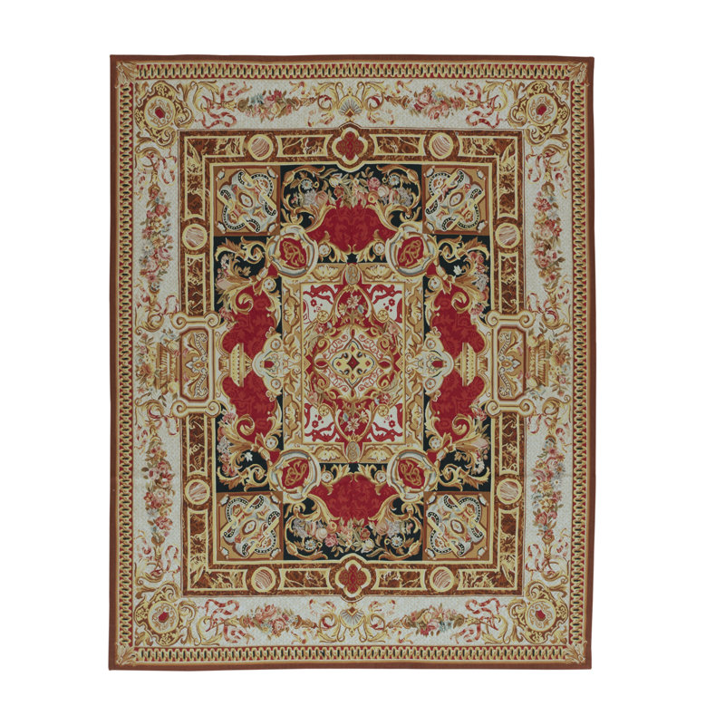 Tapis brun clair, bleu clair et rouge noué à la main de haute qualité