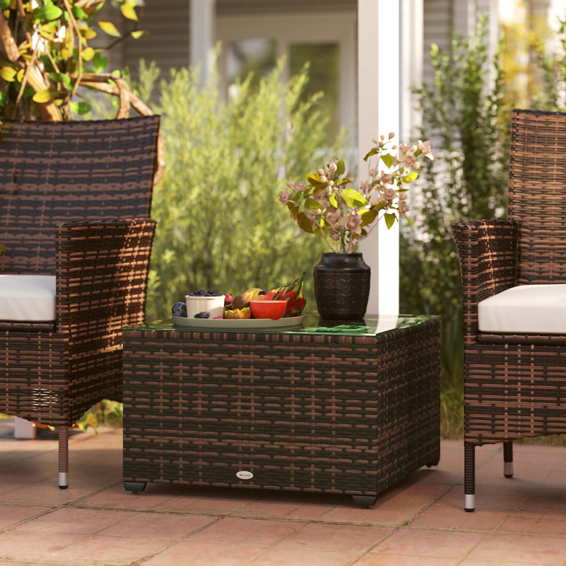 Rattan Side Table, Brown