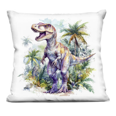Coussin décoratif imprimé T-Rex parmi les palmiers, 18 x 7 x 18, par Creative Studio