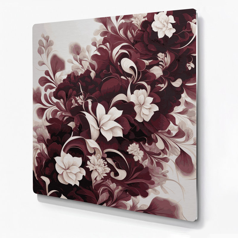 Abstrait floral 43, art mural en métal brun, H 16 po x l 16 po