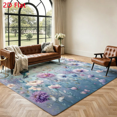 Beautiful Floral Hummingbird Area Rug, Delicate Butterfly Garden Design, Soft Plush Indoor Floor Mat for Living Room, Bedroom, Entryway, Home Office and Dining Spaces