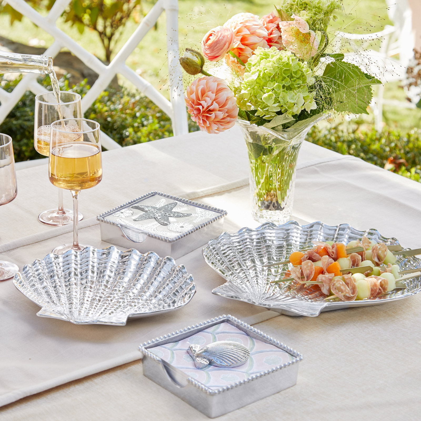 Seaside Scalloped Aluminum Platter, 12.75" H x 14" W x 0.7" D