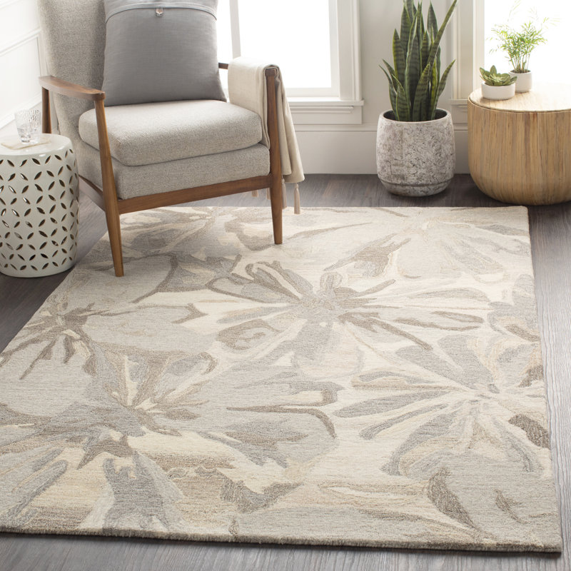 Tapis taupe en laine touffeté à la main Elsberry, Rectangle 5 pi x 8 pi