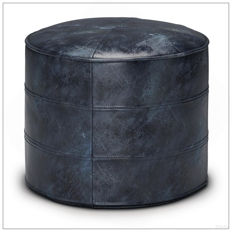 Repose-pieds Connor de 18 po de largeur en cuir véritable bleu marine vieilli, Cuir bleu