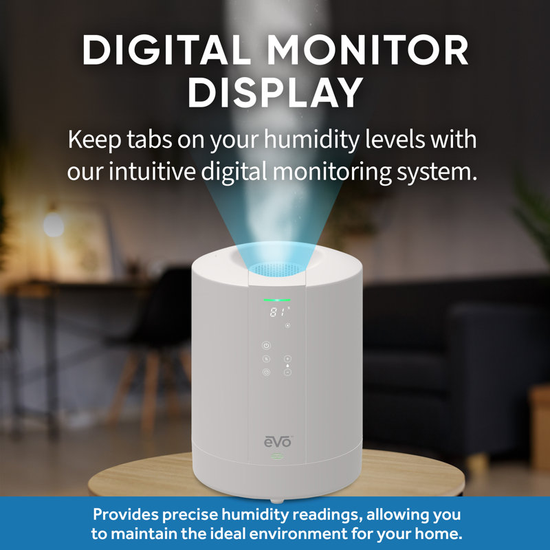 Evo White Evaporative Tabletop Humidifier with Digital Monitoring