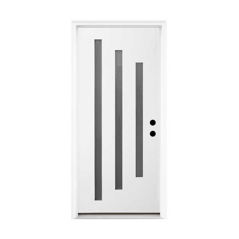 Porte d'entrée 36 po x 80 po en fibre de verre apprêtée blanche avec moulure de brique, finition brossée, ouverture à gauche
