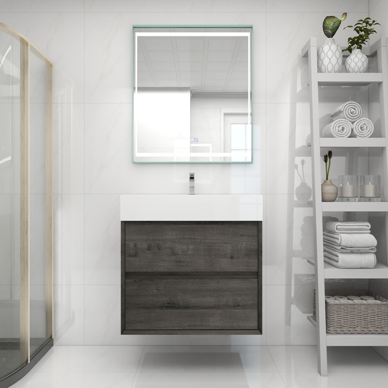 Meuble-lavabo mural simple 30 po, Chêne blanc