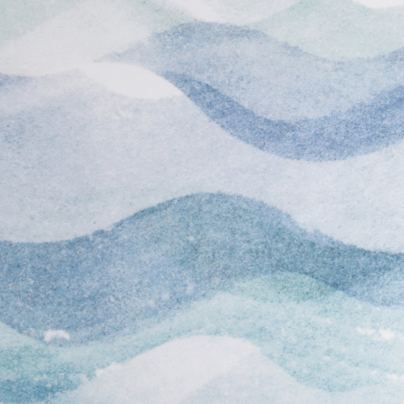 Watercolor Blue and Teal Wavy Polyester Shower Curtain