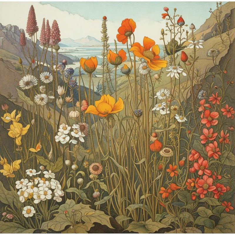 Mountain Meadow Wildflowers - Blooming Valley View, toile tendue, H 20 po x l 20 po