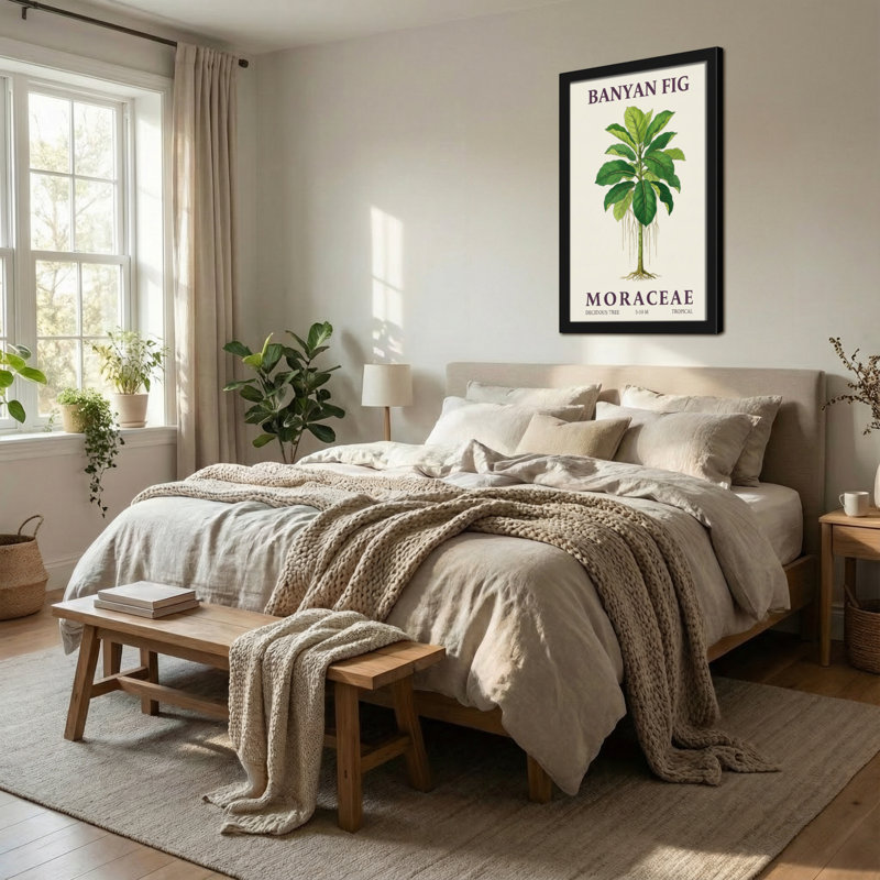 Plantes et fleurs Banyan Fig Plant Illustration de motif d'arbre tropical, H 18 po x l 12 po