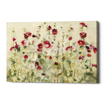 Hollyhocks Row Cool - impression sur toile tendue