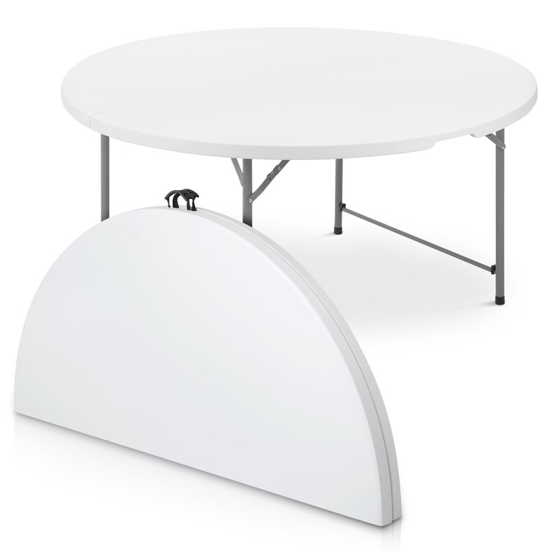 White Round Foldable Plastic Table with Steel Frame
