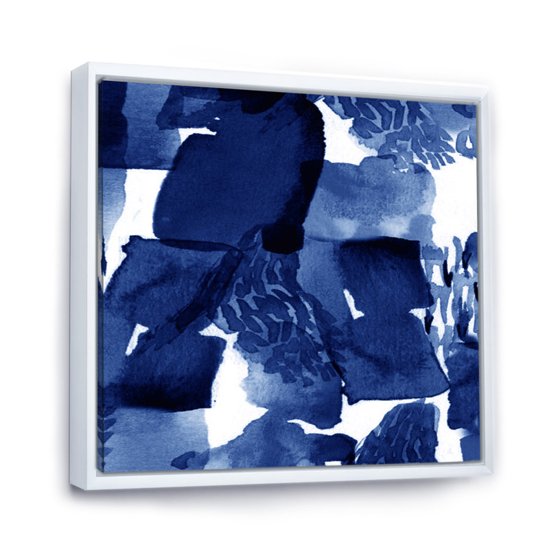 Impression abstraite sur toile bleu classique sur fond blanc I, H 16 po x l 16 po, Impression encadrée, Blanc