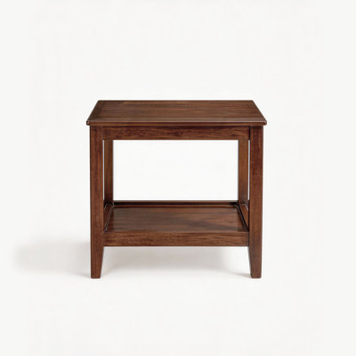 Rustic 100% Solid Wood Side Table with 2-Tier Storage Shelf, Raised Edge End Table for Living Room and Small Spaces, 19.68" H
