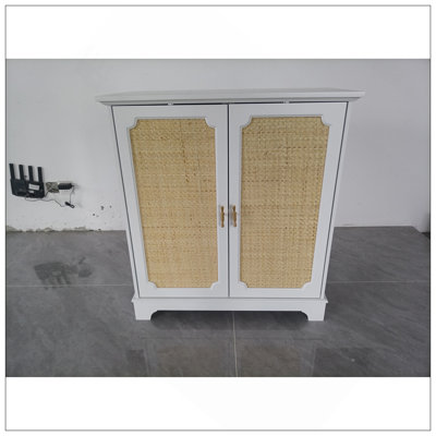 Sideboard Buffet Storage Liquor Cabinet With Rattan Decorated Doors, Kitchen Buffet Storage Cabinet,  Cupboard Console Table, Decorative Cabinet, Suitable For Corridors, Entrances, Living Rooms