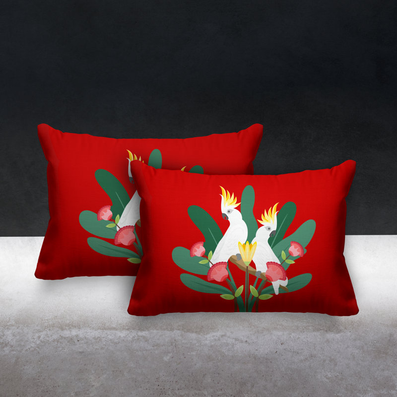 Coussin lombaire intérieur / extérieur Flocked Birds, Rouge