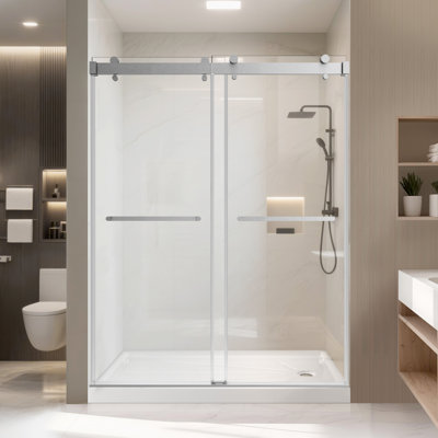 54"W x 76" H Sliding Shower Door,3/8"(10mm) Tempered Glass, Stainless Steel Track, Smooth Glide, Adjustable 4"Range, Left/Right Installation
