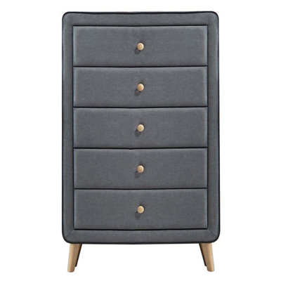 Commode 5 tiroirs rembourrée gris clair