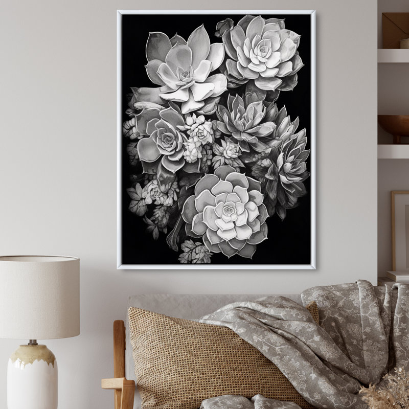 " Gray Black Succulent Resilience ", White Floater Framed, 20" H x 12" W x 1" D