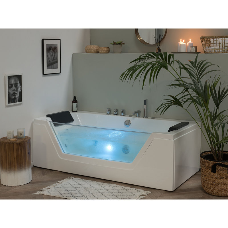 Rourke x Whirlpool Acrylic Bathtub with Tap, 55cm H x 71cm W x 150cm D, White