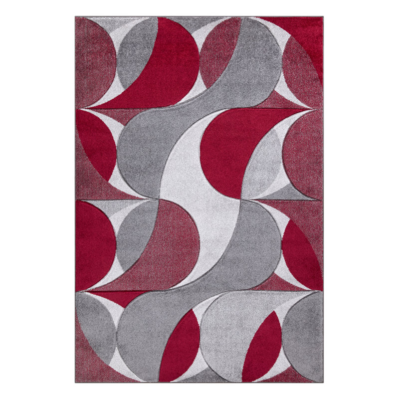 Kenzo Red Abstract Geometric Modern Rug – Large Living Room Carpet | Bedroom & Hallway Runner | Soft, Stain Resistant, Non-Shedding Floor Mat