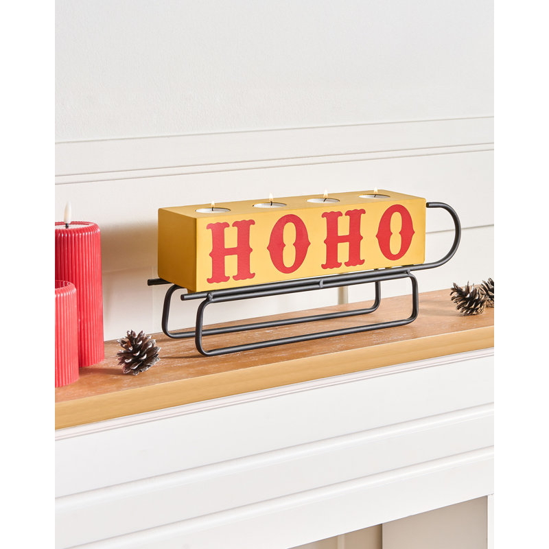 Iron Tabletop Tealight Holder, Yellow/Red