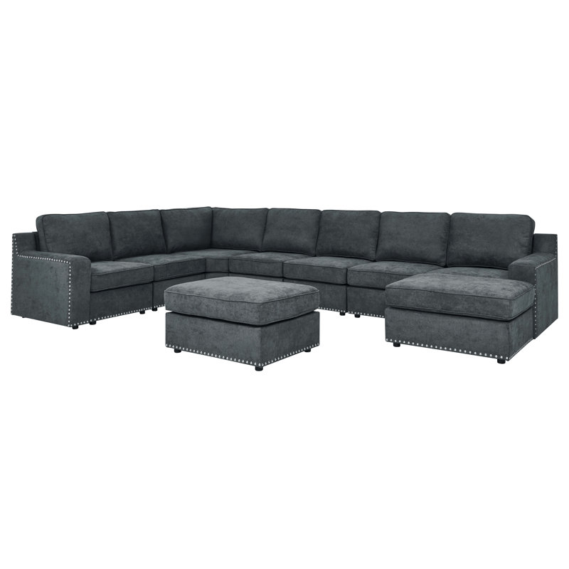 Aindriu Upholstered U-Shaped Sectional Reversible, Dark Gray Polyester Blend