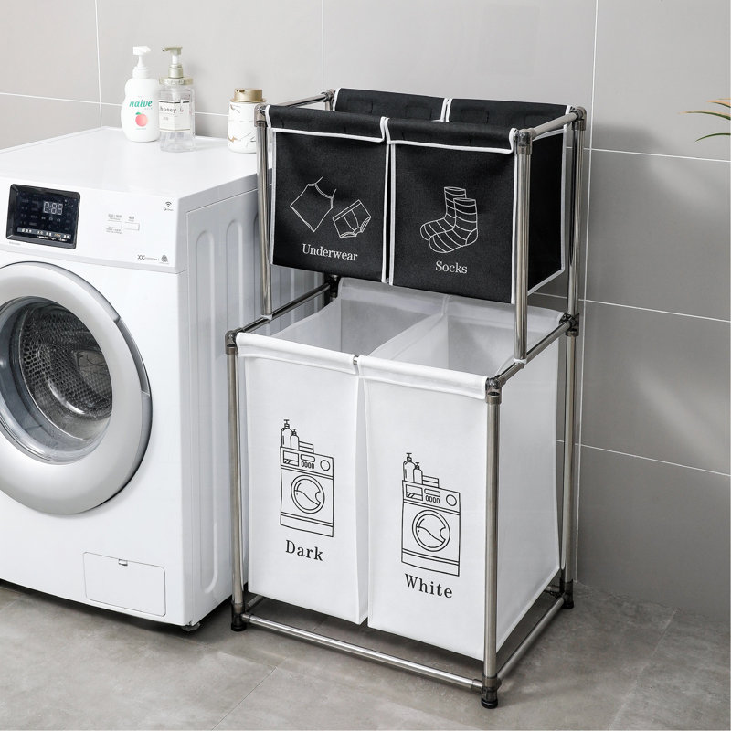 Laundry Hamper 2 Tier Laundry Sorter With 4 Removable Bags For Organizing Clothes, Laundry, Lights, Darks