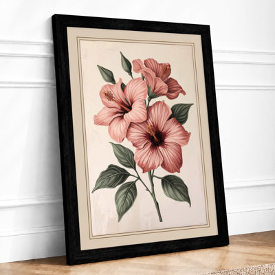 Pink Blooms on Stem Botanical - Framed Print