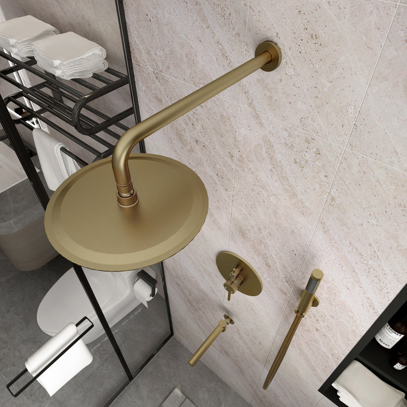 Brushed Gold Dual Rain Shower System with Handheld Spray