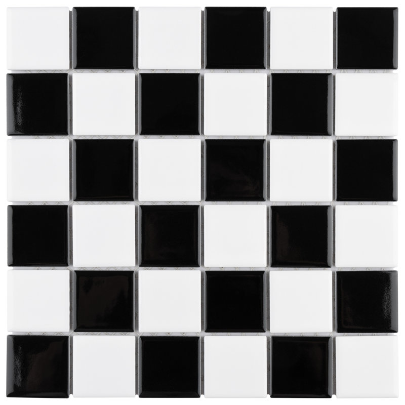 Carreau de mosaïque en porcelaine pour plancher et mur 11-3 / 4 "x 11-3 / 4" Metro Quad Checkerboard, Noir/blanc