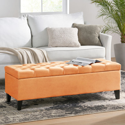 Velours orange contemporain avec un design pratique - bouton, point de diamant, l 51,00 po x P 17,36 po, H 16,5 po, velours de couture en bois, H 16,5 po