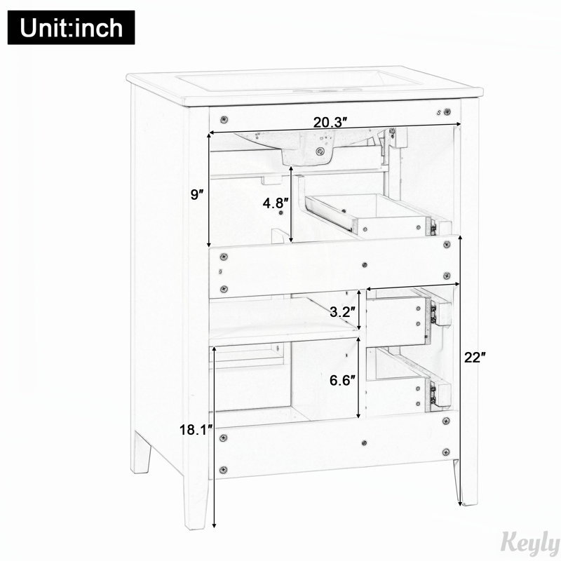 Meuble-lavabo noir 24 po avec lavabo et tablettes réglables, Blanc