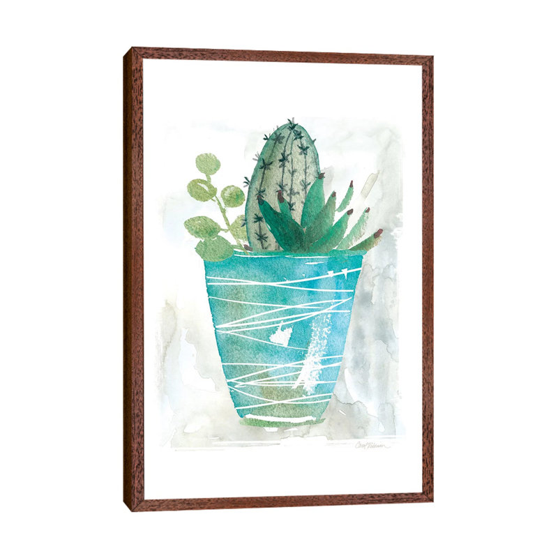 Summer Cactus by Carol Robinson - Painting on Canvas, 66.04 cm H x 45.72 cm W, Classic Brown Wood Framed