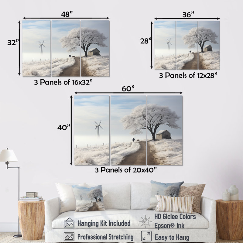 Wind Turbines Winter Scenery - Ensemble de décorations murales d'éoliennes, H 32 po x l 48 po x P 1 po