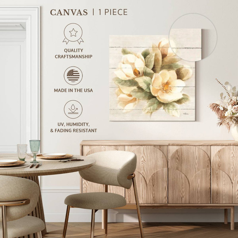 Magnolia Harnek ivoire sur bois, H 20 po x l 20 po
