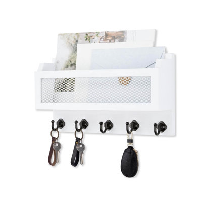 Wood Wall Organizer with Key Hooks