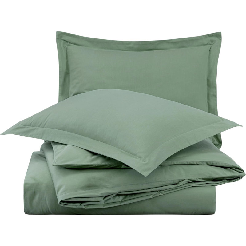 Cotton Twill Solid Duvet Cover, King Duvet Cover + 2 King Shams, Sage Green