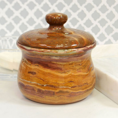 Amber Brown Stoneware Bathroom Storage Jar with Lid – Cotton Ball & Vanity Organizer