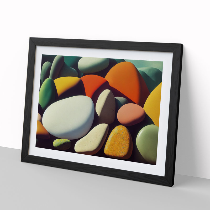 Desirable River Pebbles - Single Picture Frame Painting, 46cm H x 64cm W x 2cm D, Black