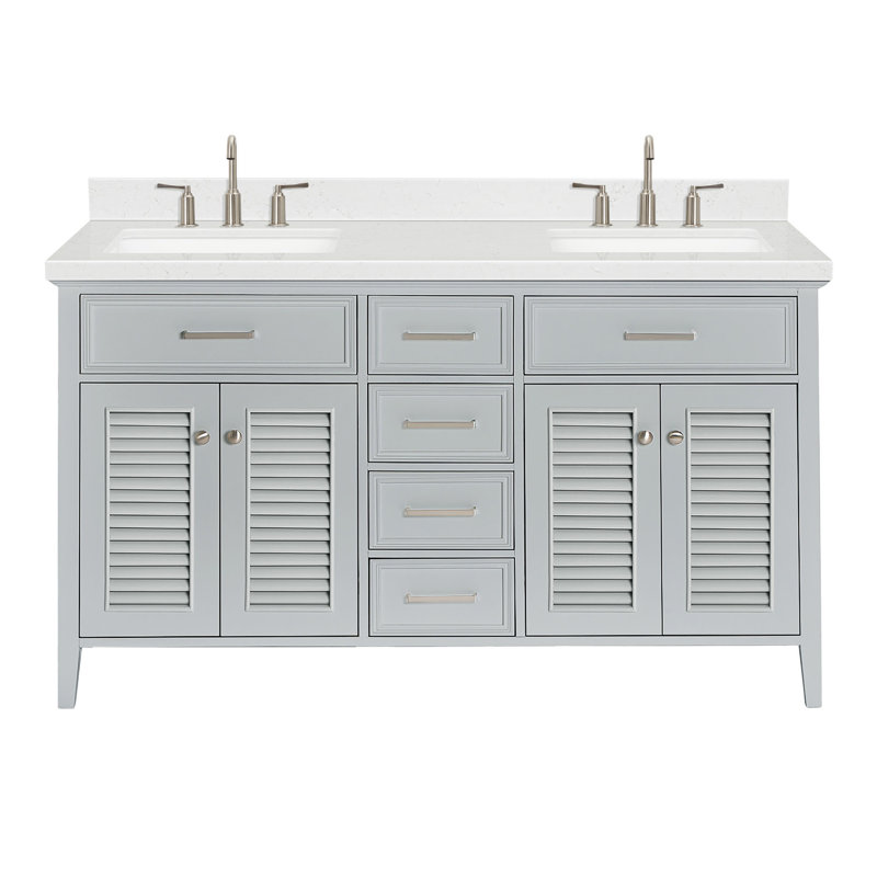 Kensington 73'' W Vanity, Gray, Carrara White Quartz, 60"