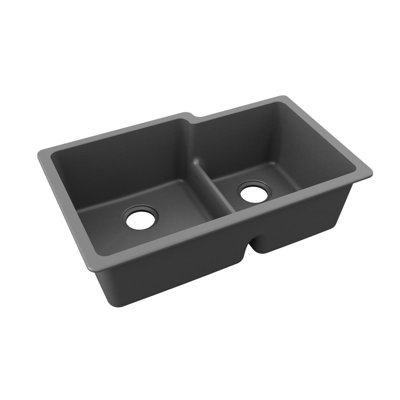 Évier encastré à double cuve 33 "x 20-1 / 2" x 9-1 / 2 Elkay Quartz Classic avec Aqua Divide Graphite